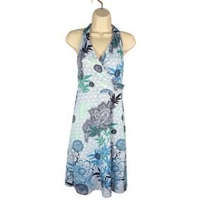 Title Nine Dress Womens Small Blue Paisley Floral Shelf Bra Halter Athletic